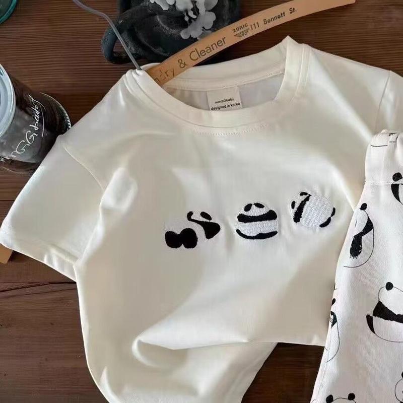 Product Introduction of Bộ đồ dành cho trẻ em Mùa hè 2024 Chàng trai và cô gái mới Áo thun ngắn tay Gấu trúc Bé mùa hè Giản dị Quần đùi in hoa đầy đủ Thời trang 4