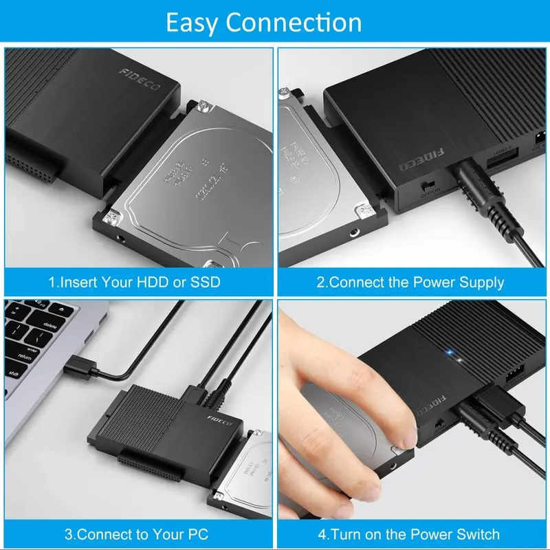 FIDECO SATA IDE Hard Drive Adapter Converter, External Hard Drive Data Transfer Adapter with Power Adapter for Laptop Desktop 3