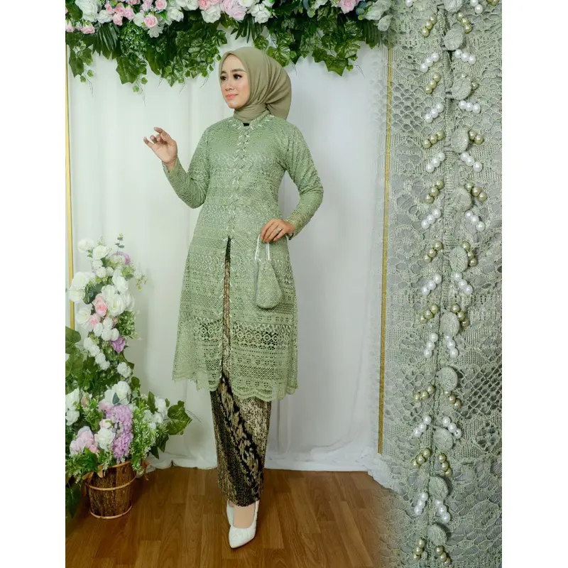 Set Tunik Brukat Kenza - Setelan Brukat - Kebaya Modern - Wisuda - Baju Lamaran Brokat Kancing Wanita Kondangan Atasan