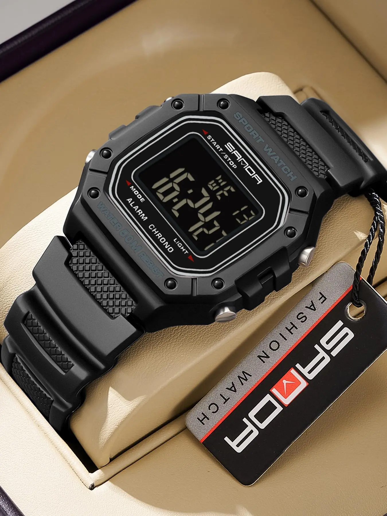 Men's Sporty Digital Watch, Fashionable Digital Watch with Alarm Clock Function, Waterproof Digital Watch for Men, with Box