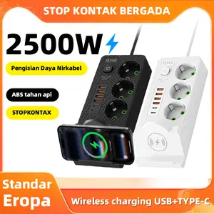 COD Power Strip Elektrik 2500W | Charger 4 USB + 1 Type-C, 3 Colokan Kabel 2M Original dengan Pengisian Nirkabel
