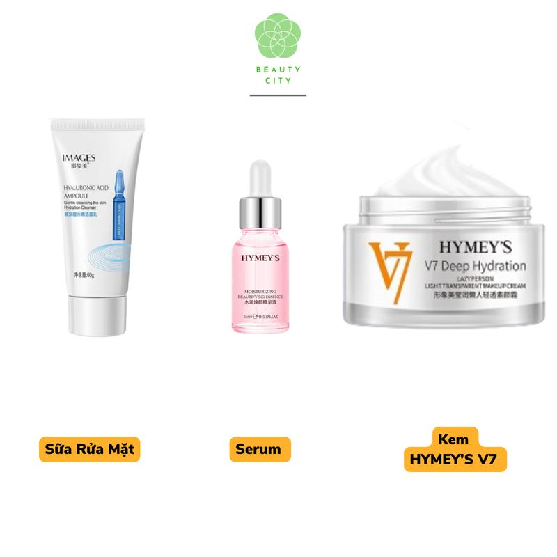  Combo 3 Món Sữa Rửa Mặt  & Serum HYMEY'S Advanced Moistur Hồng Dưỡng Ẩm Hõ Trợ Sáng Da 15ml & Kem Dưỡng Sáng Da V7 - BeautyutyCity Skincare 