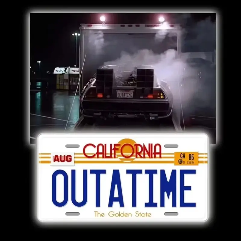 Vintage Outatime Car License Plate, Retro Car Tag Replica, Durable Metal Decorative Auto Accessory for Movies Fans Collection 3