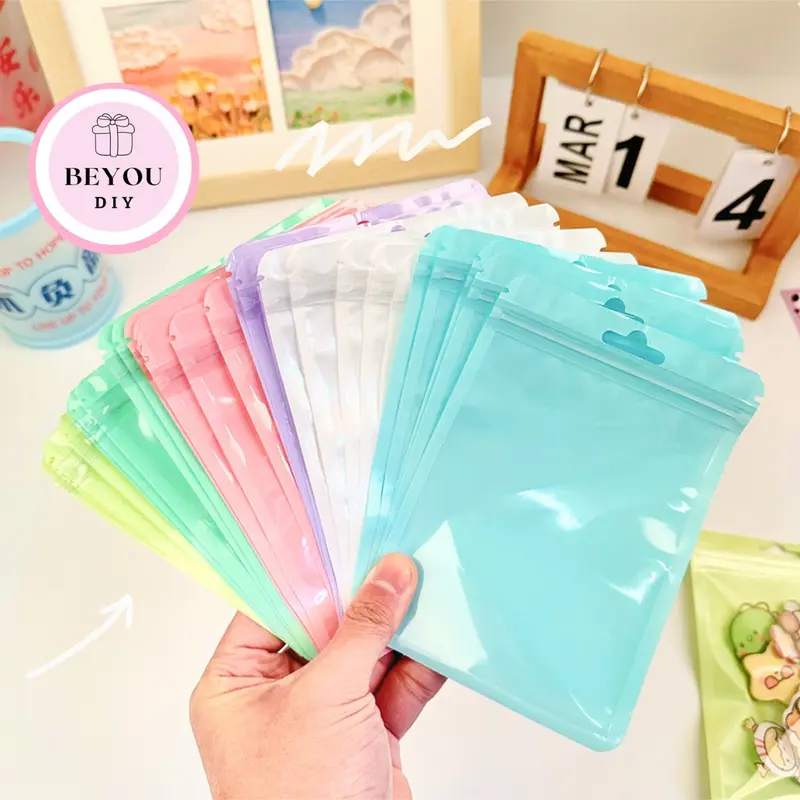 Combo 10 Túi Zip Đựng Đồ Màu Sắc Pastel Dễ Thương, Đựng Quà Tặng, Ảnh, Postcard, Handmade - BEYOU 0