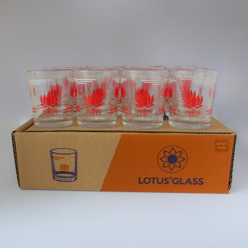 Bộ 12 ly uống trà nóng hoa văn Sen Đỏ 70ml - VIET TIEP CRYSTAL (Since 1995)
