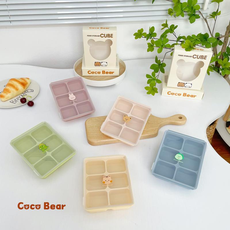 Khay trữ đông đồ ăn dặm  Cocobear silicon 6 ô và 12 ô nắp trong suốt dễ nhìn, Hộp trữ đông đồ ăn dặm silicone cho bé Cocobear