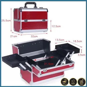 B1490 - Kotak kosmetik Murah /Box Kosmetik /Make up Box /Beauty case 32x21x26 Hitam Kulit Pink