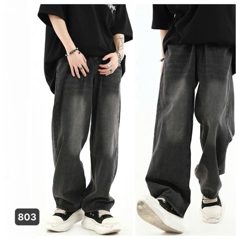 Quần baggy jeans nam ống rộng có túi màu đen wash xám nhạt trơn cao cấp - NấmStore BG803 chất bò dãn nhẹ from dáng chuẩn Menswear Pants