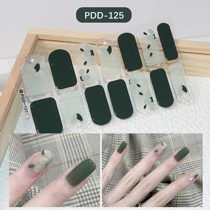 Product Introduction of INS Trendy 14Strips Gel Nail Stickers Semi Cured Floristic Nail Patch Full Cover Gel Nail Polish Strips DIY Nail Art Making 15