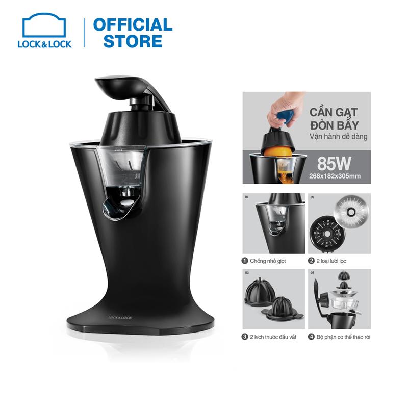 Máy vắt cam Lock&Lock Handle Citrus Juicer - Màu đen - EJJ256BLK, lõi vắt inox, tay cầm gạt tiện lợi