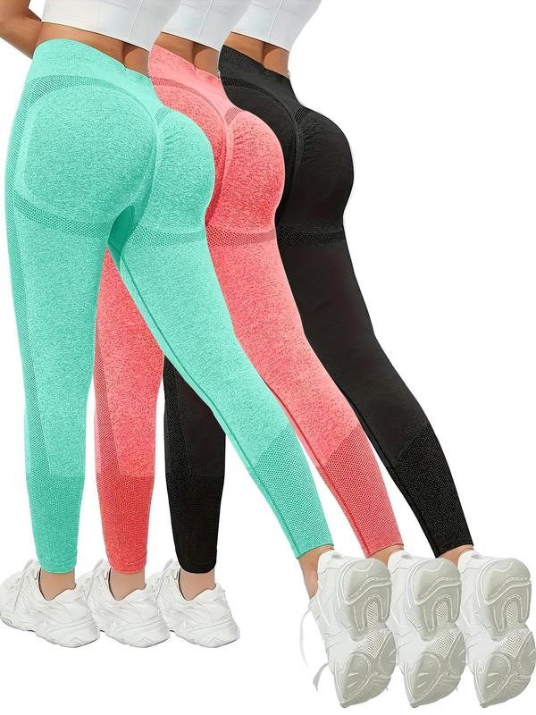 Women's Solid Color Textured Ruched High Waist Sports Leggings, High Stretch Casual Comfy Breathable Skinny Pants for Yoga Gym Workout Running, Tummy Control Butt Lifting  Sportswear for All Seasons 4