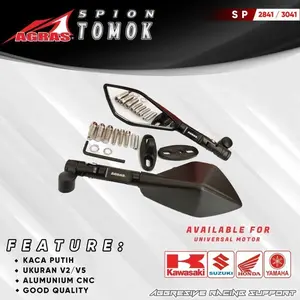 Agras Spion TOMOK V2 Kaca Biru V5 Kaca Putih Alumunium CNC Universal Motor