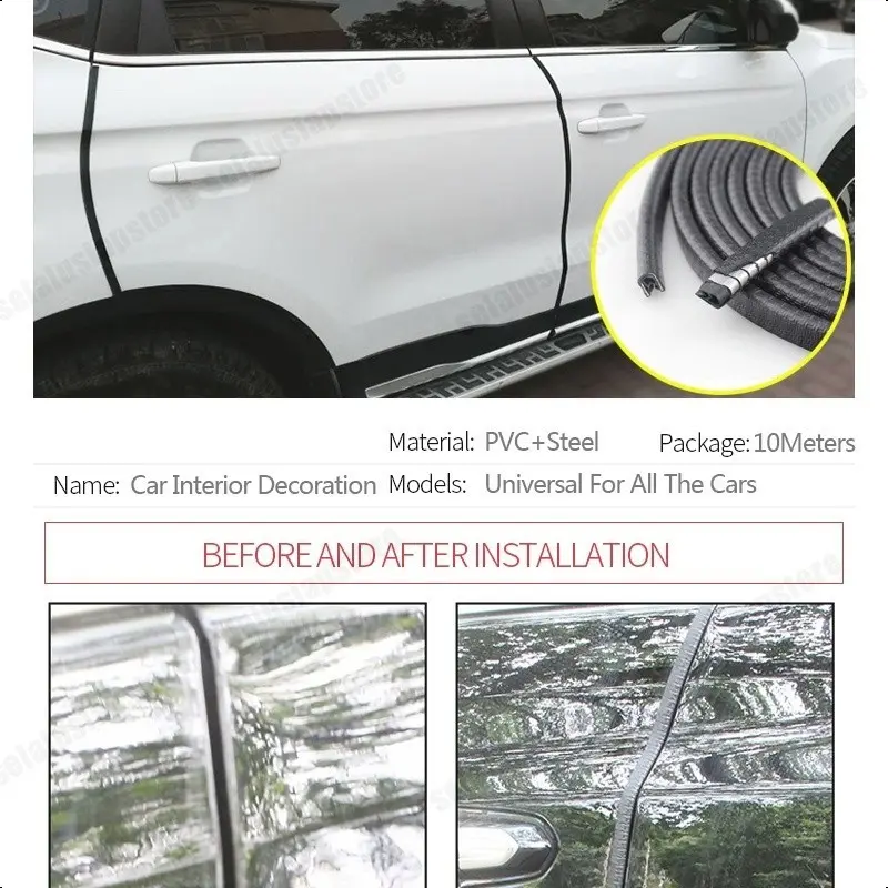 10 meter List Pintu Mobil Universal Karet Peredam Pintu Mobil Pelindung Pintu Hitam / Pelindung Tepi Dilindungi Lapisan U Bentuk Pintu Tepi Bumper Strip isolasi suara penyegelan strip kedap suara karet trim Strip Weatherstrip Car Kendaraan 4