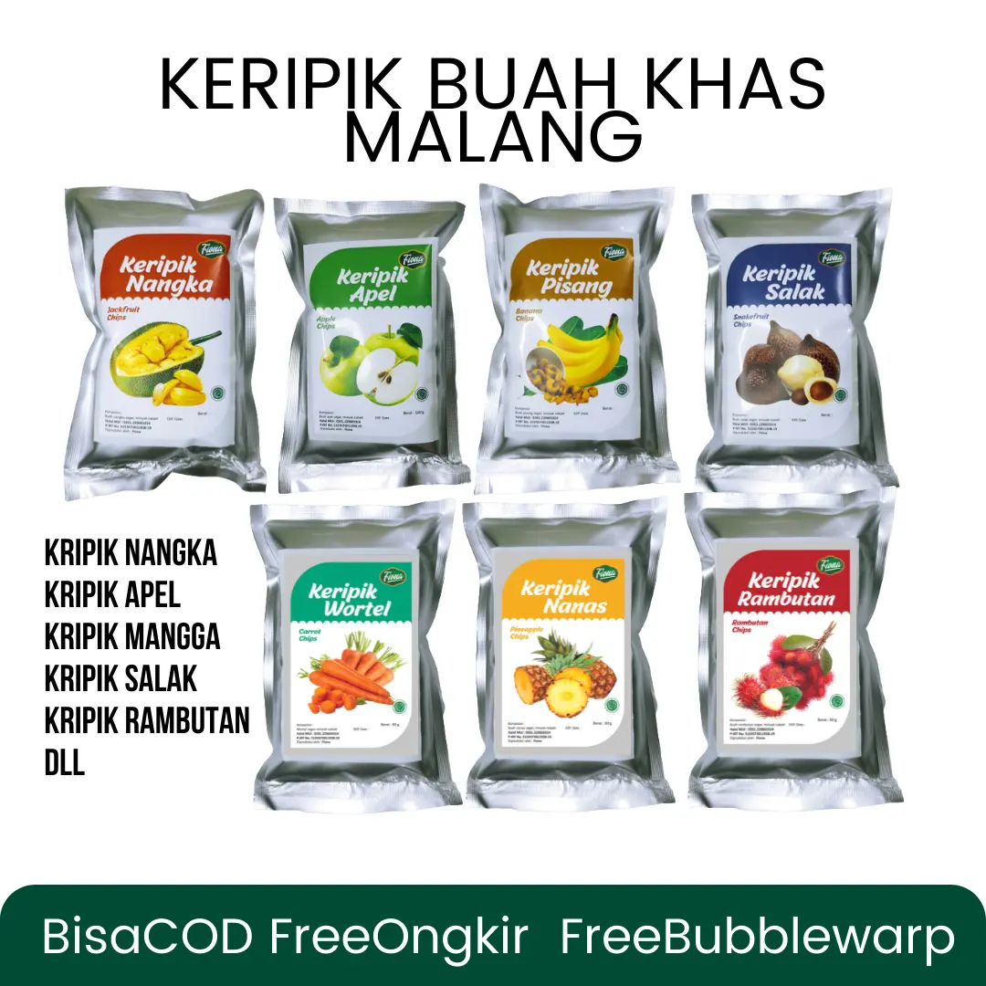 Fiona Keripik Buah Apel Nangka Rambutan Mangga - Kerupuk Strawberry Durian - Oleh2 Khas Malang Netto 50 Gram Food Snacks kerupuk buah Kripik Cemilan