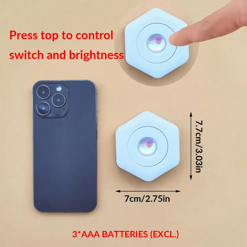 Battery Required LED Touch Control Wall Mounted Light, 1 Count 2-level Brightness LED Touch Cabinet Light, Decorative Light for Kitchen Bedroom Cabinet (without Battery) 5