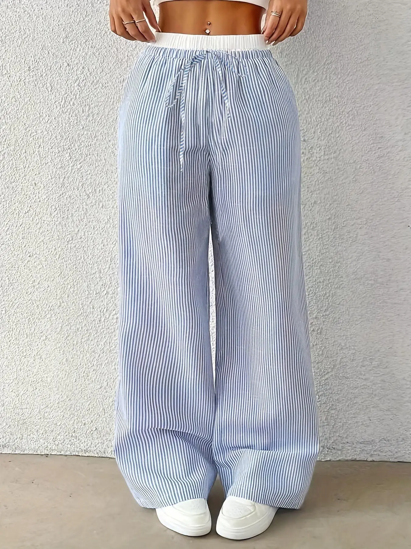 Women's Striped Print Wide Leg Pants, Casual Fashion Comfy Trousers for Daily Wear, Ladies Bottoms for All Seasons, Clothing