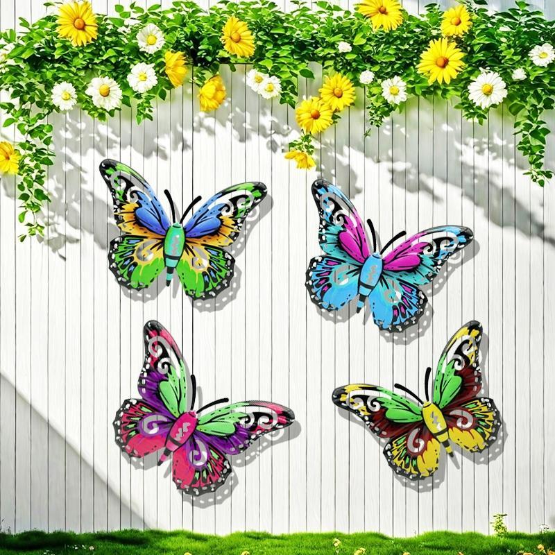 Butterfly Pattern Wall Decor, 4 Counts/set Colorful Hanging Butterfly Wall Art, Wall Decor for Home Garden Yard Fence 3
