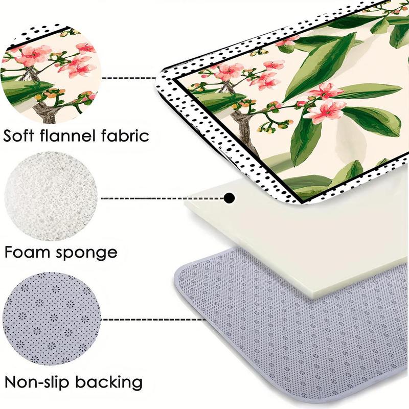 Floral Pattern Bathroom Curtain Set, 1 Set Waterproof Shower Curtain with Hooks/Oxford Floor Mat/U-shaped Mat/Toilet Lid Cover, Bathroom Decor Supplies 6