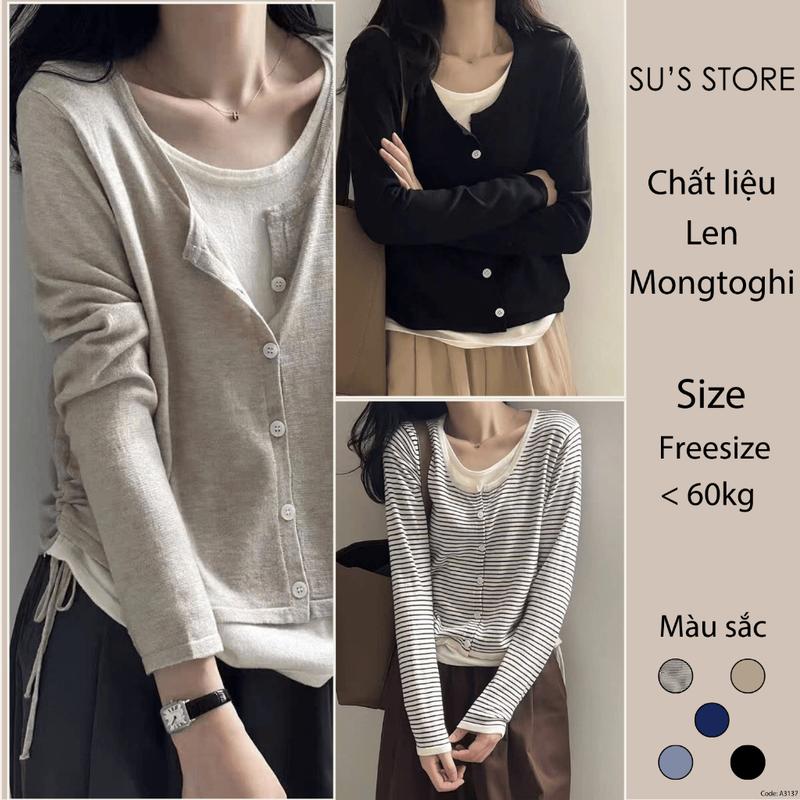 Áo Len Mongtoghi Cổ Phối Màu Cúc Dọc Rút Bên A3137 Susstore Thời Trang Nữ