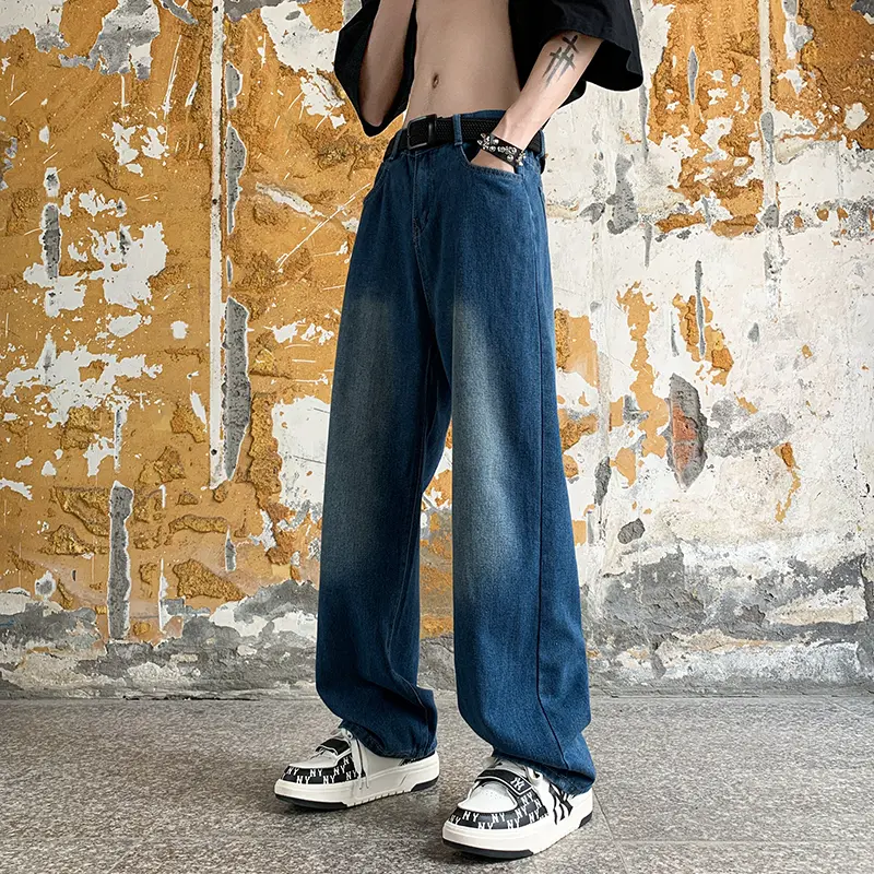 HI.KING Quần jeans nam phong cách Mỹ, cao cấp thoải mái, co giãn tốt, phù hợp cho nhiều dịp, quần jeans rộng M-3XL. 6
