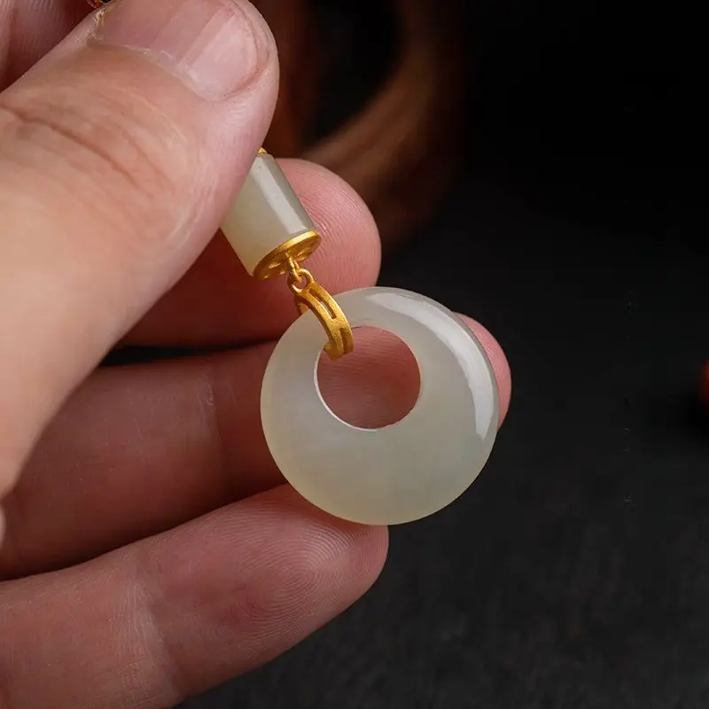 dây đeo điện thoại  Mobile Phone Pendant Hetian Jade Peace Buckle Phone Chain Lanyard Sterling Silver Ancient Gold Retro Chinese Style Mobile Phone Pendant for Men and Women Chuỗi trang trí điện thoại 2