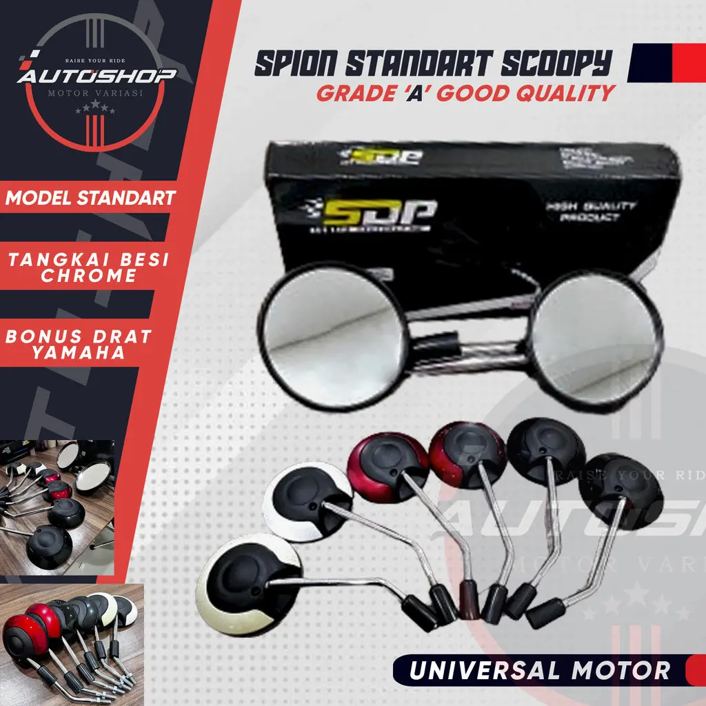 Spion SCOOPY STANDART Kaca Sepion Mirror Honda ALL NEW SCOOPY Drat 14 Honda Bonus Drat  Universal Motor