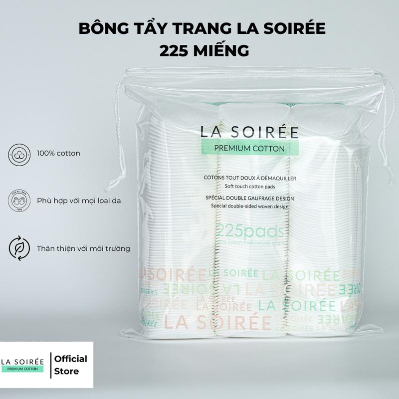 Bông tẩy trang La soirée dạng gói 225 miếng tròn 100% cotton tiện lợi