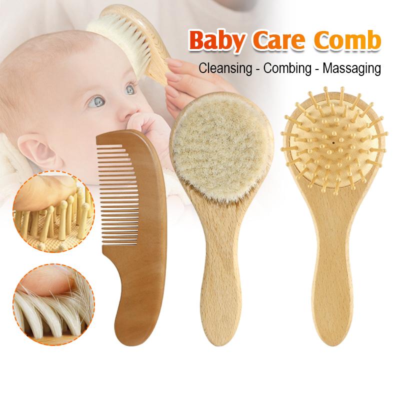 Goat Wool Wooden Baby Hairbrush Baby Brush Baby Comb Set Wooden ...
