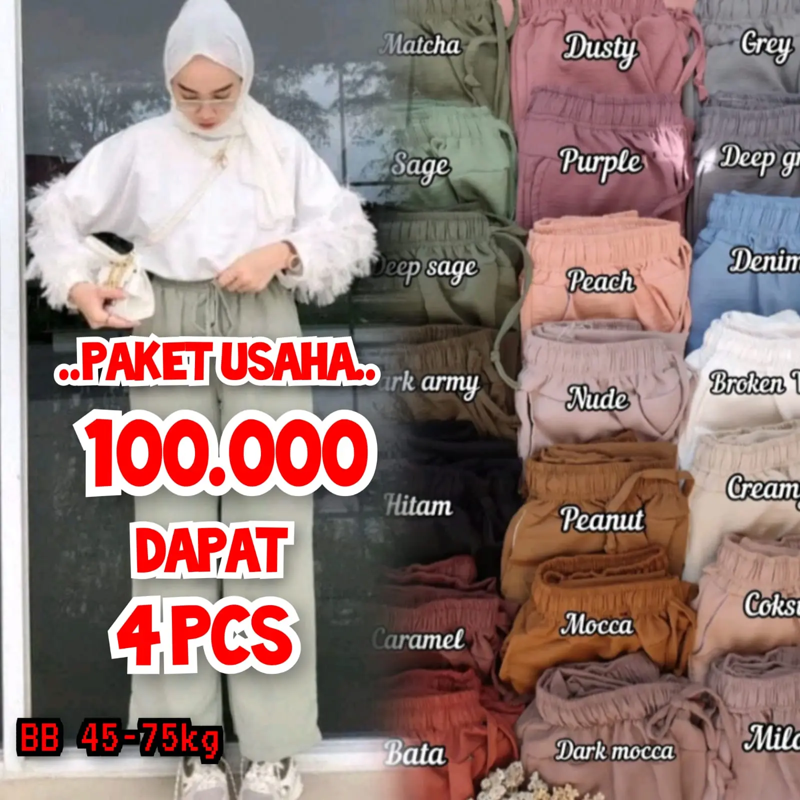 100 ribu dapat 4 PCS Kulot Crinckle Premium Paket Hemat Terbaru Kekinian Crinkle Airflow Wanita