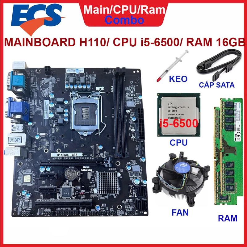 Combo Mainboard H110 + CPU i7 6700 + 16GB RAM + FAN + Keo tản nhiệt - Sản phẩm tháo máy Korea Zin 100%