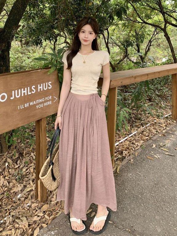 Quần ống rộng nữ vải đũi tơ mềm mướt ullazang cạp chun sau buộc dây sang trọng. Pants Voan 3