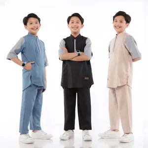 Setelan Koko Kurta Muslim Anak Laki-laki Lengan 3/4 Usia 5 Sampai 14 Tahun Baju Celana Kain Nyaman Panjang