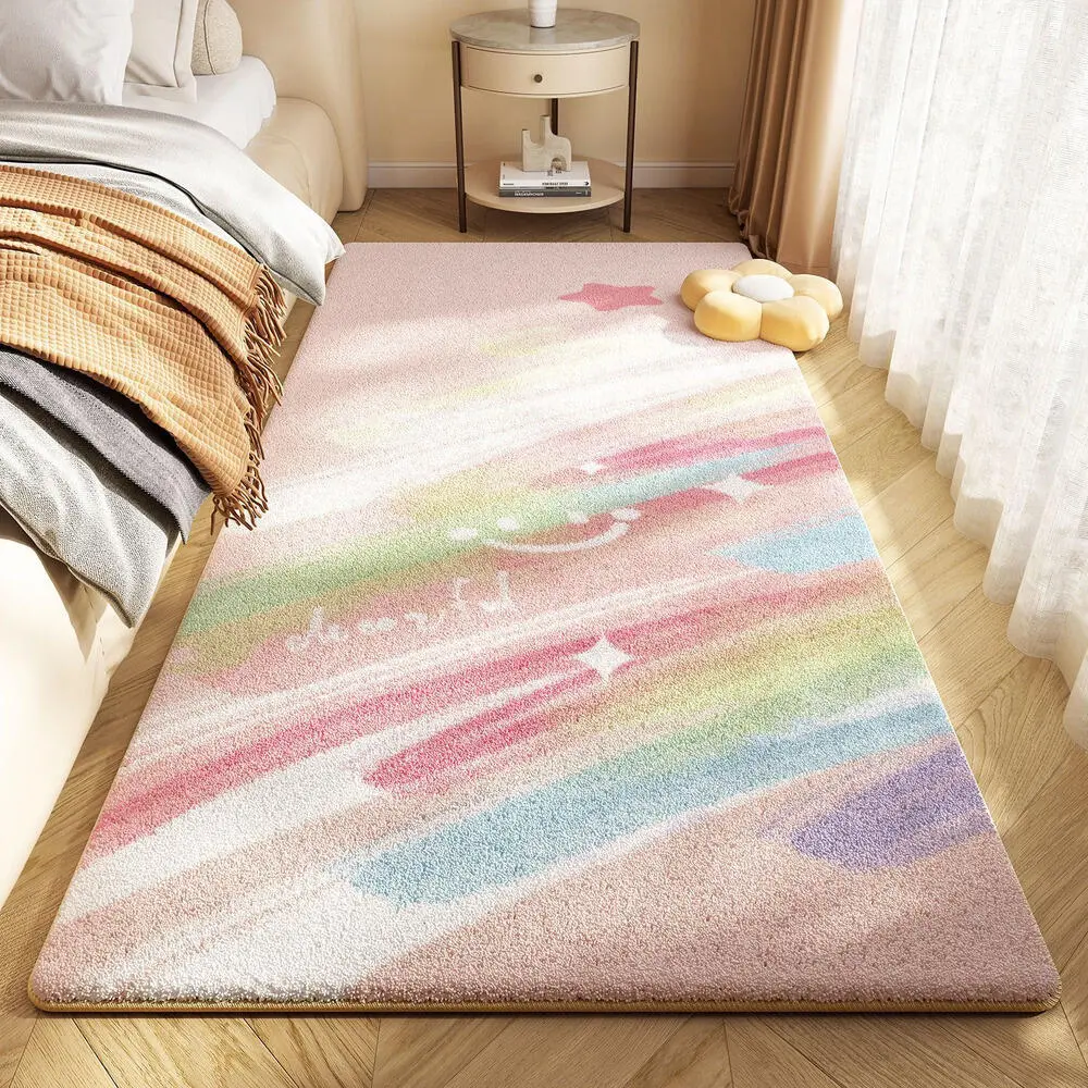 Cartoon Dopamine Bedside Bedroom Long Strip Imitation Cashmere Thickened Bedfront Carpet, Home Window Mat Carpet