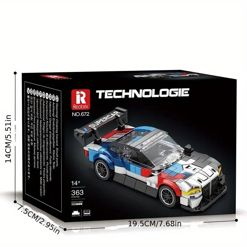 M4 Race Car Design Building Blocks, 363pcs/set Creative DIY Racing Car Model Building Blocks, Educational Assembly Bricks Toy for Teenager & Adults 1