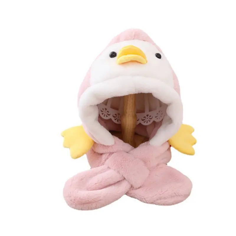 Mũ len trùm cho bé trai bé gái từ 3 - 5 tuổi kèm khăn chéo mẫu Vịt đáng yêu 4
