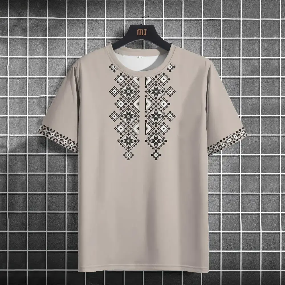 Men's T Shirt Ethnic Pattern Print Summer Short Sleeve Crew Neck Tops Fashion Casual Male Oversized Clothing Pullover Streetwear Menswear Lingerie