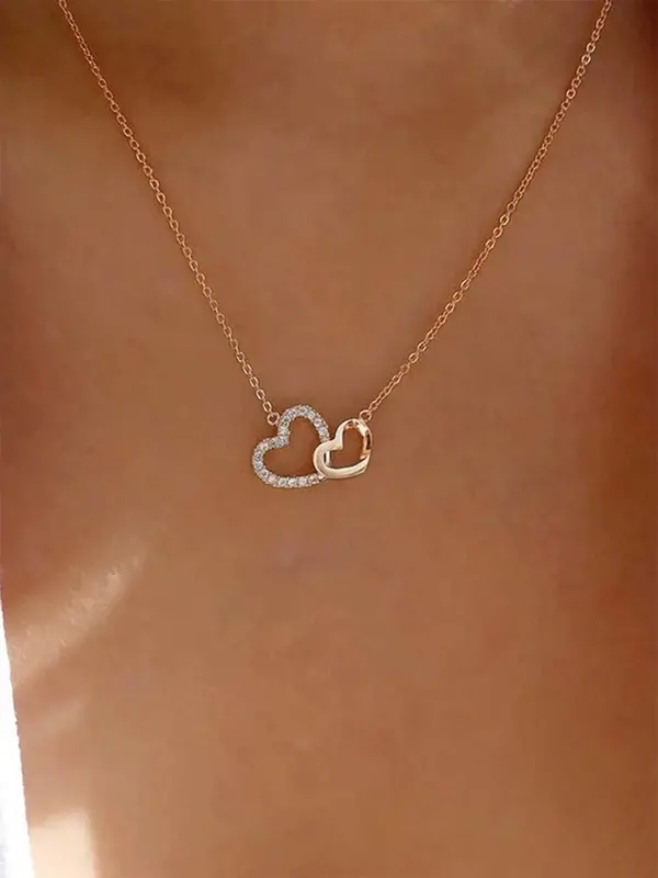 Elegant Exquisite Rhinestone Double Heart Design Pendant Necklace for Women, Gifts for Girlfriend, Trendy Sparkly Pendant Necklace, Chic Gorgeous Luxury Jewelry, 90s Vintage Jewelry designer jewellery 4
