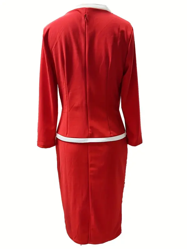 Women's 2 In 1 Colorblock Contrast Binding Square Neck Bodycon Dress, Formal Dresses, Comfort Womenswear, Elegant Knee Length Dress for Work Office Business, Ladies Spring & Fall Clothes 5