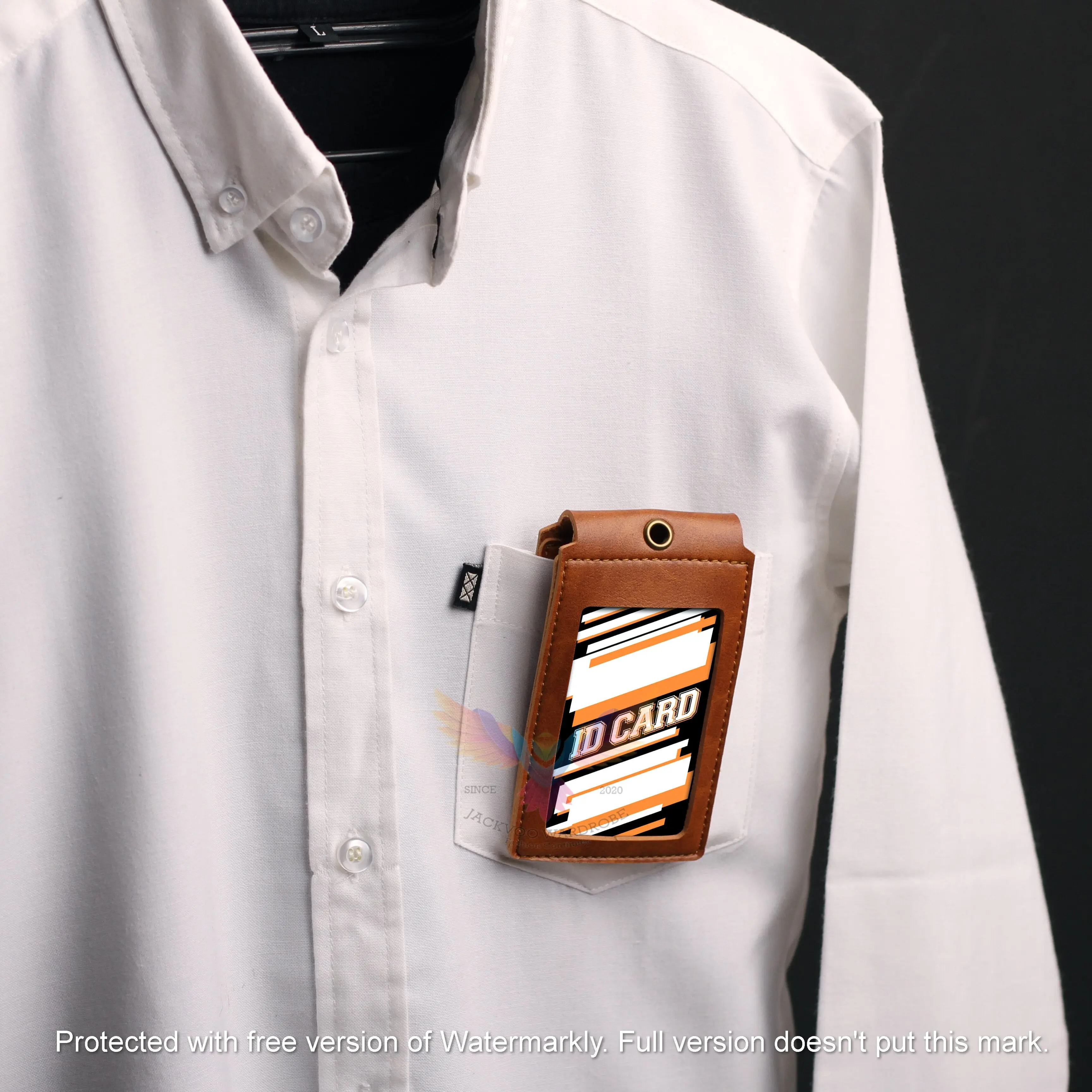 FRONT - ID CARD HOLDER MAGNET 3 SLOT NAME TAG MAGNET KULIT BISA LIPAT SAKU LANYARD ELEGAN KANTOR