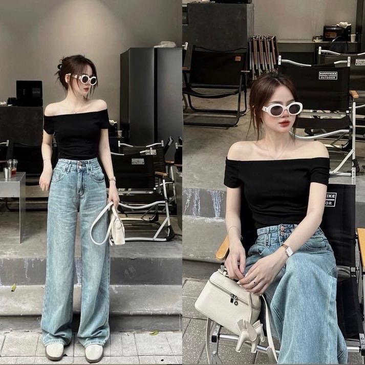 Áo trễ vai cộc tay body cotton co giãn A55 basic. 3