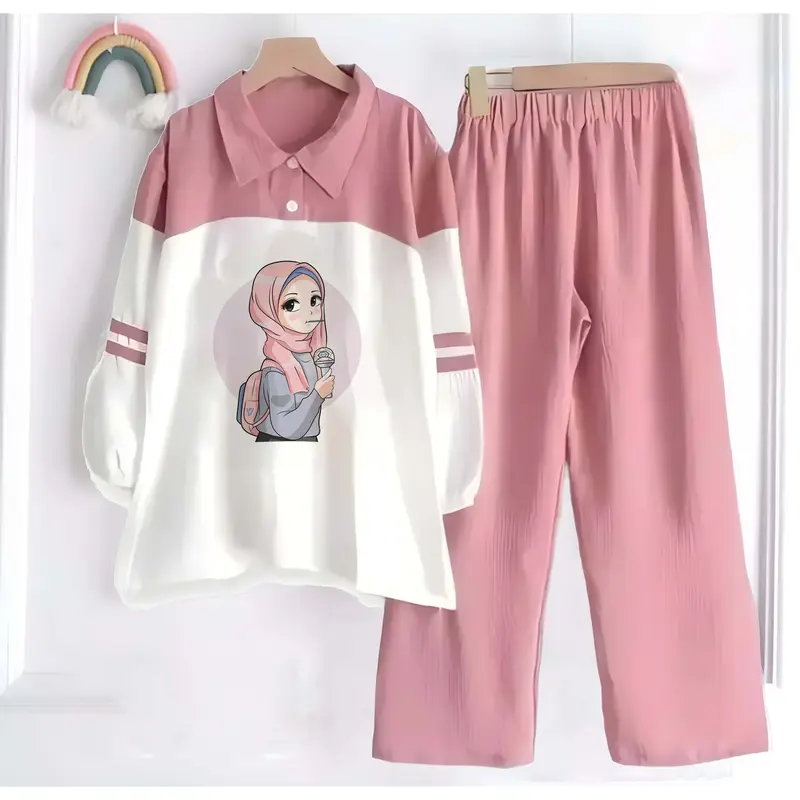 SET ANAK PEREMPUAN BAHAN CRINKLE AIRFLOW 1-12 TAHUN Lengan panjang Parsel set celana 2