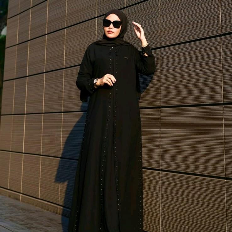 Zahra Dress jetblack premium original by saideofficial / pakaian dress gamis muslim wanita Hitam Polos Kantong Lembut Mutiara Outer Semi Panjang Mewah Kancing Maxi Pesta Kancing 3