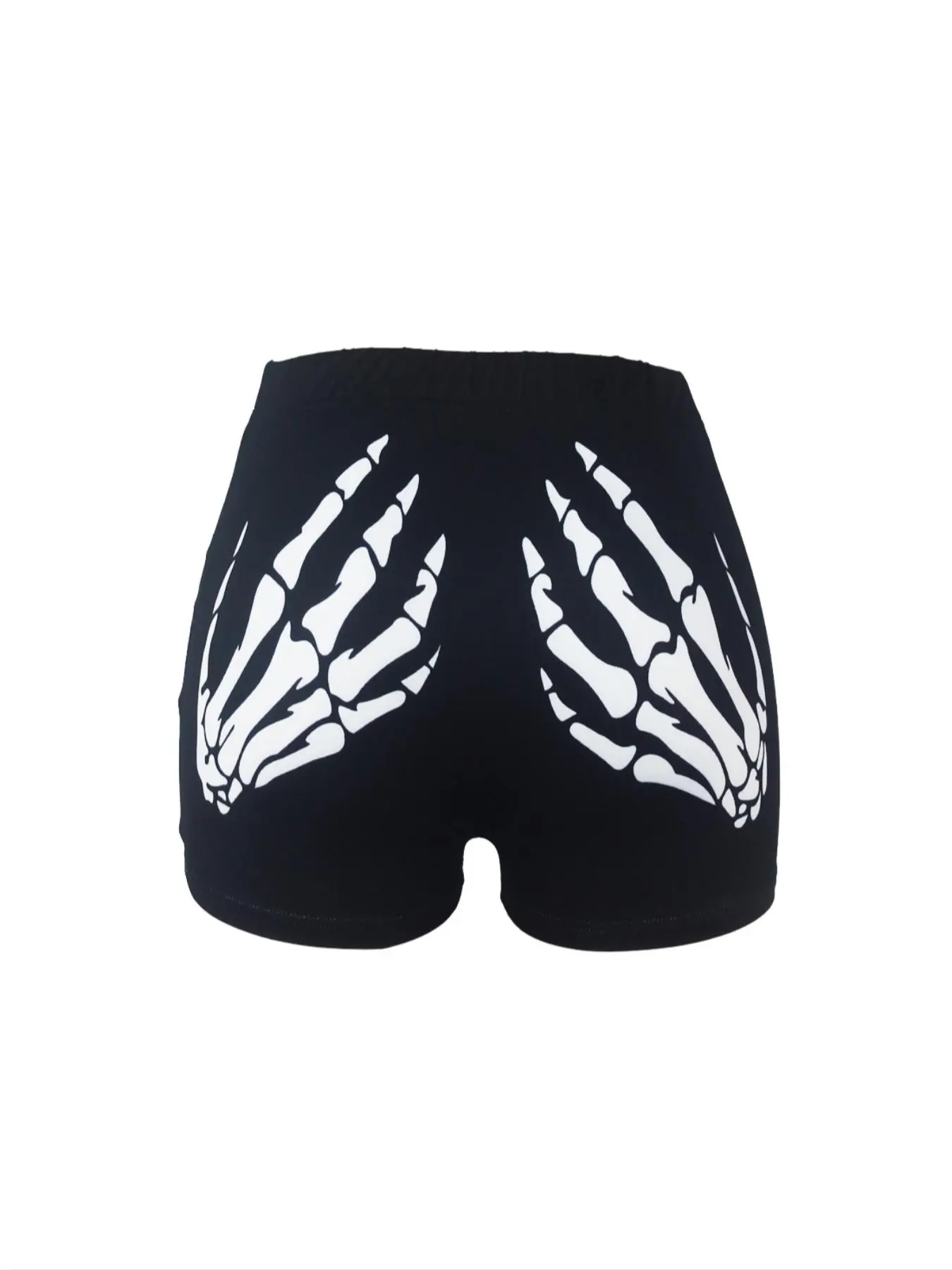 Women's Skeleton Hand Print Skinny Shorts, Casual Streetwear High Waist Shorts for Daily Wear, Ladies Bottoms for All Seasons