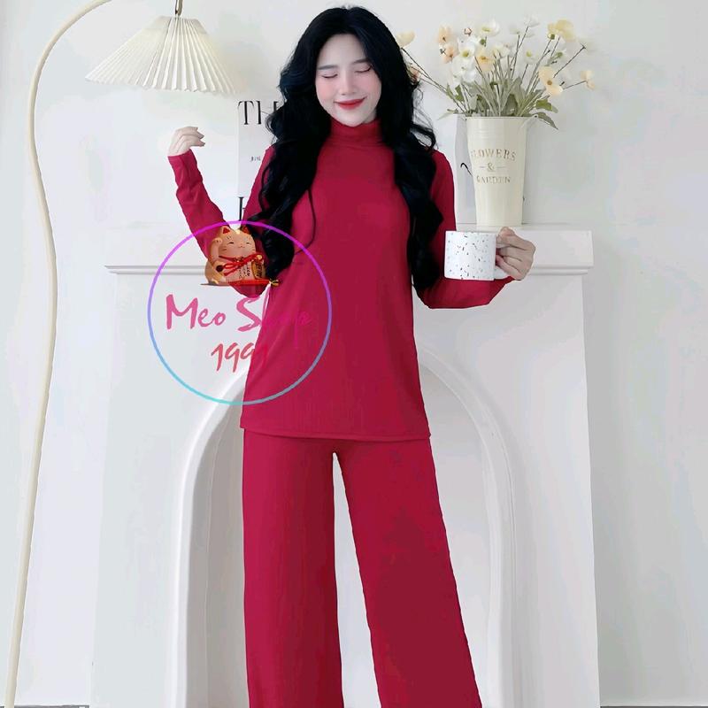 Mua 2 Bộ Kèm qu@ S Sét Bộ Ủ Kem Thun Gân Lạnh - Cổ Trụ Lọ Ống Suông - Tay Dài Xỏ NGón 40 - 75kg Women Top - Voi Nhung Áo ốp gấu màu hồng cam thường set bộ quần đồ ủ kem thun lạnh đồ bộ tết