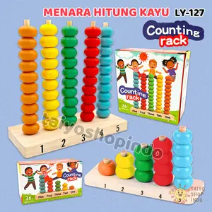 TAIYO Menara Hitung Kayu Angka Warna Counting Rack Color Number Matematika Basic Edukasi Mainan Anak