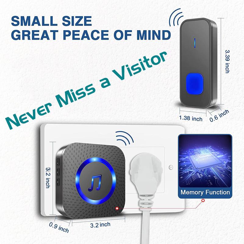 Wireless Music Doorbell, Multifunction Waterproof Doorbells with Button Transmitter & LED Flash, Self-adhesive Indoor Security Device for Home Classroom Office, Valentine's Day Gift 5
