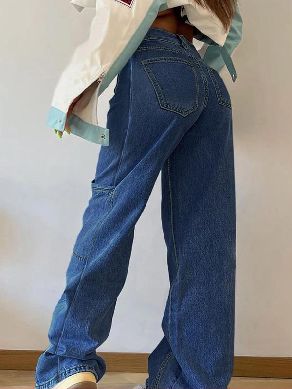 Women's Plain Button Fly Pocket Straight Leg Jeans, Casual Comfy Denim Trousers for Daily Wear, Ladies Bottoms for All Seasons， Jeans for Women 5