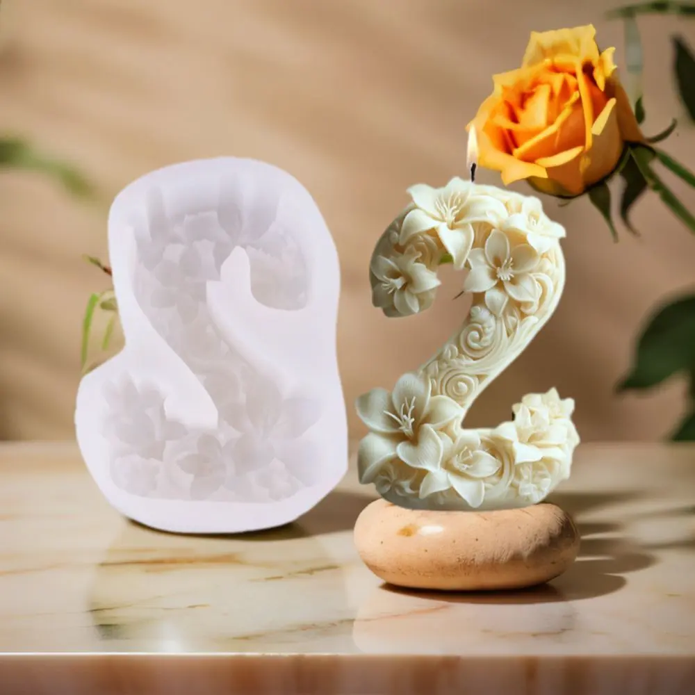 Resin Silicone Number Shape Candle Molds DIY Rose Flower Gypsum Mold 3D Handmade Soap Mould Home Decor