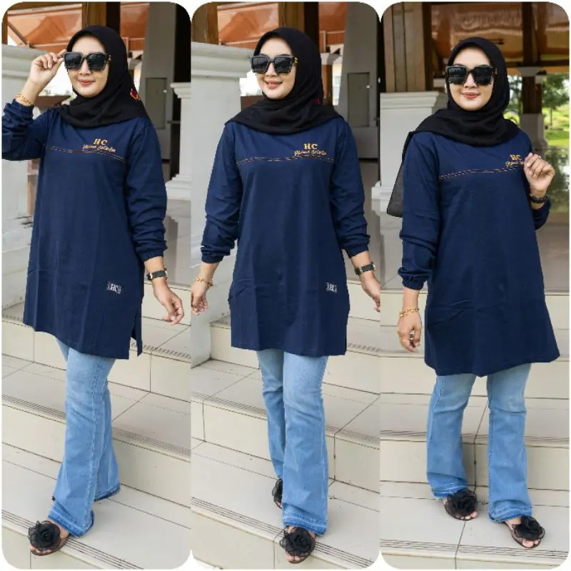 TUNIK SAMBUNG EMAS KAOS WANITA TANGAN PANJANG DI KERUT PAKAI KARET JAHITAN BELAH PINGGIR BAHAN KATUN KOMBET 20 S 7