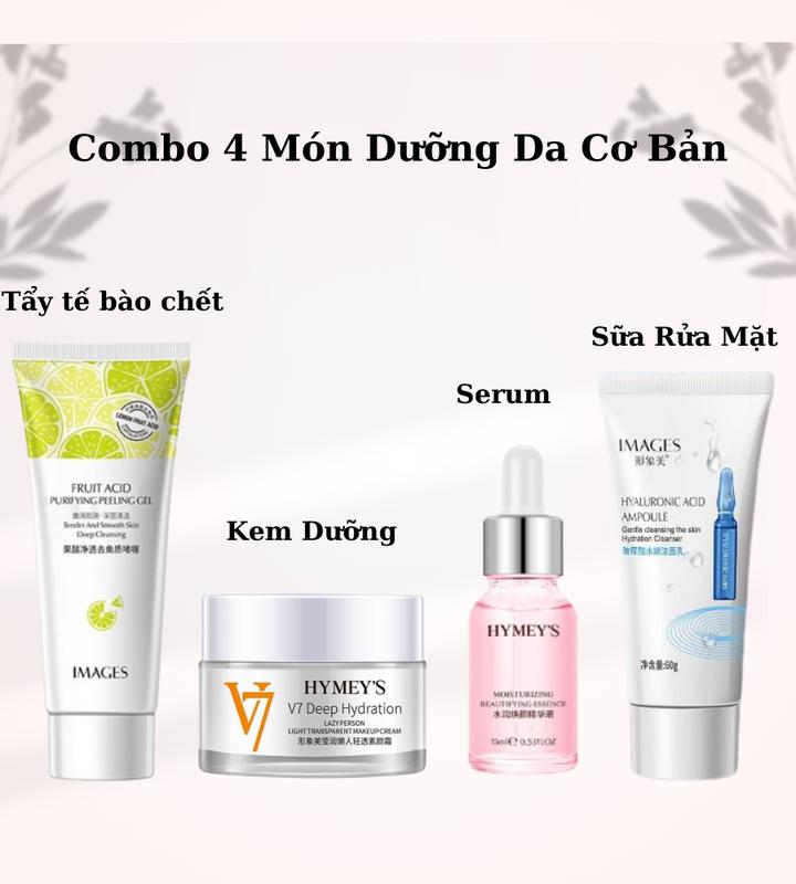 Combo 4 món dưỡng sáng da cơ bản cho người mới bắt đầu Tẩy tế bào chết mặt, kem dưỡng sáng da V7, serum cấp ẩm cho da, sữa rửa mặt Gen 24/7 Skincare Cho Bé Làm Đẹp Da Tẩy Da Chết